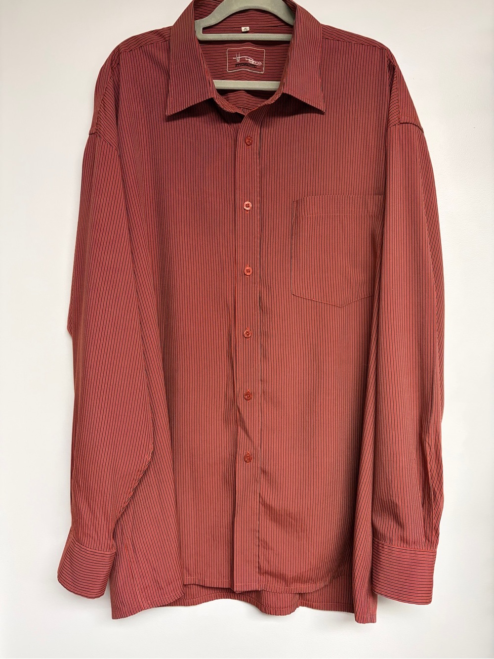 Men's Brick Red Striped Long-Sleeve Button-Down Shirt
